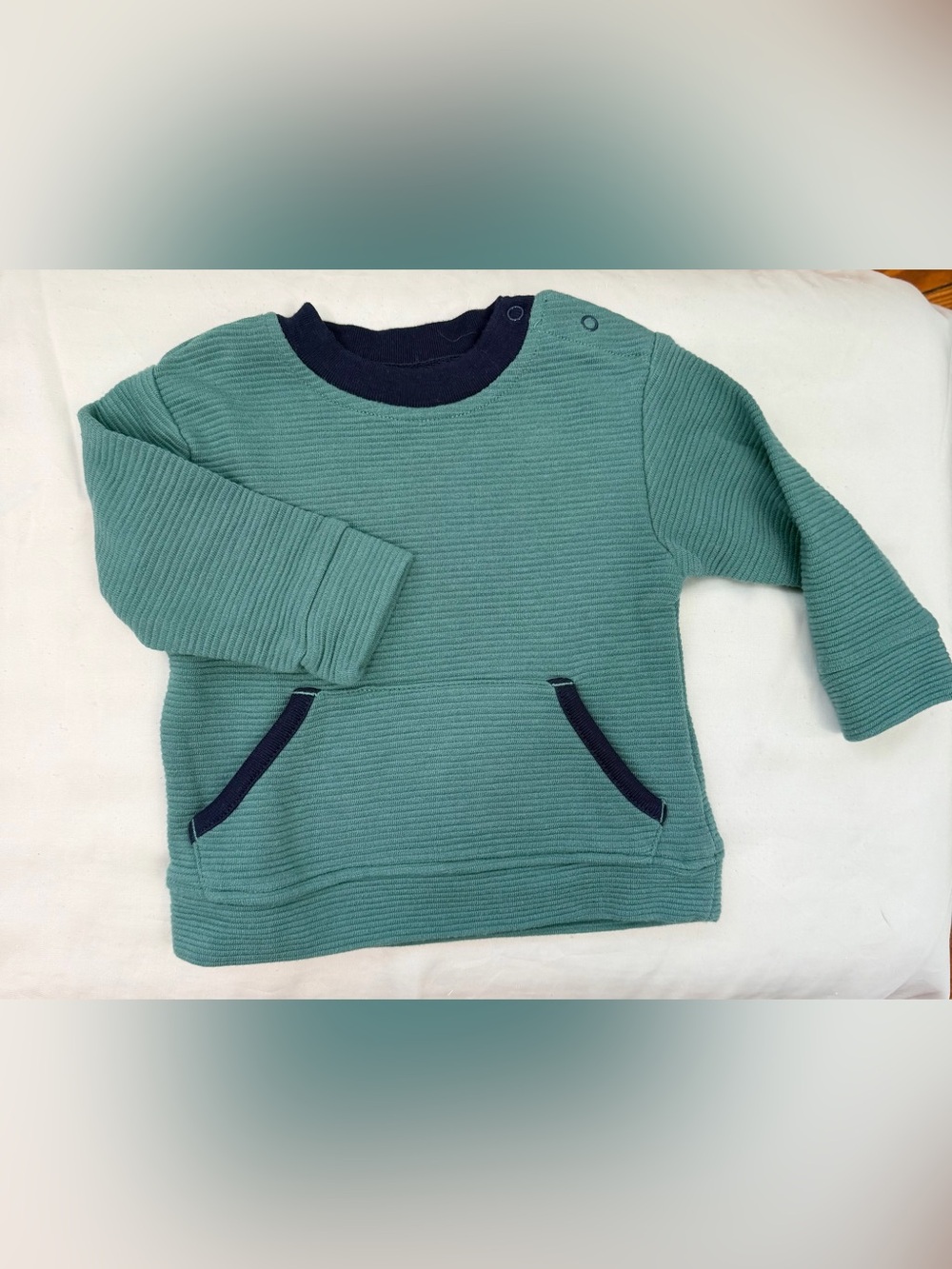 Baby Teal Ribbed Pullover Hoodie